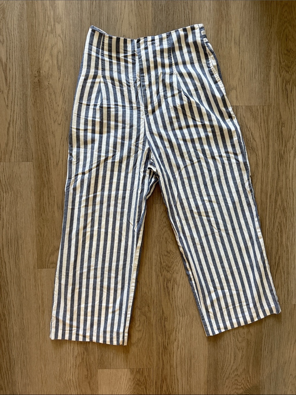Zara Navy and White Vertical Stripe Wide-Leg Pants